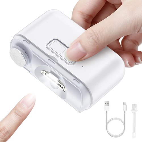 Electric Nail Clipper with Polishing, 3-in-1 Automatic Nail Trimmer with LED Light & Nail Scraps Storage, 2 Speeds Portable Fingernail Clipper for Adults, Seniors, Women, Men and Kids (White)