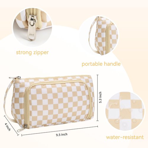 Checkered Makeup Bag Travel Cosmetic Toiletry Bag Make Up Bags with Makeup Brush Organizer Compartments for Women Girls