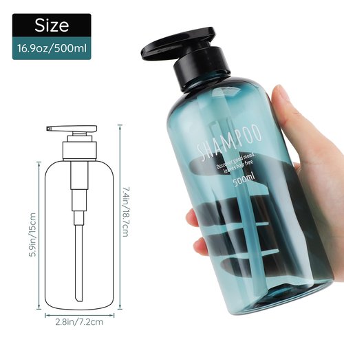 Shampoo Bottles with 2 Extra Pumps, Segbeauty 3pcs 16.9oz Bathroom Shampoo and Conditioner Dispenser with Funnel, 500ml Empty Plastic Refillable Shampoo Bottles for Shower, Large Pump Bottles Blue