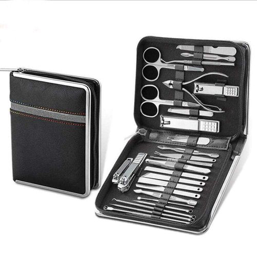 Manicure Pedicure Kit 26 Pieces, Professional Nail Clippers Set Stainless Steel with Leather Case, Portable Nail Care Tools for Home Use, Gift Idea (Black)