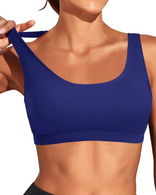 Tempt Me Women Navy Blue Sports Bra Bikini Top Push Up Scoop Neck Bathing Suits Top for Teen Girls M