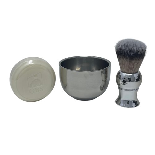 GENTS Men’s Traditional Wet Shaving Kit - 3 Piece Stainless Steel Set with Steel Bowl, Natural Shave Soap & Synthetic Brush - Perfect Grooming Gift