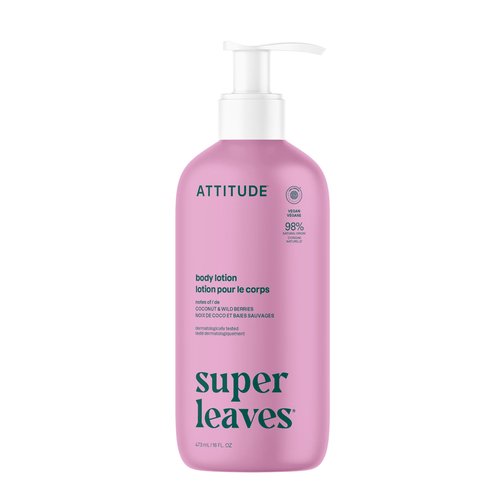 ATTITUDE Body Lotion, EWG Verified Moisturizer, Vegan Skin Care Products, Non-Greasy, Hydrating for Dry Skin, Cruelty Free, Moisturizing, Coconut & Wild Berries Scent, 16 Fl Oz