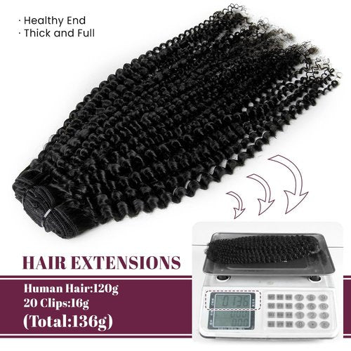 KRN Clip in Real Human Hair, 136g 8pcs Natural Black Hair Extensions Clip ins for Black Women Full And Thick Kinky Curly Clip in Human Hair Extensions 20 Clips Easy to Wear 14 Inch