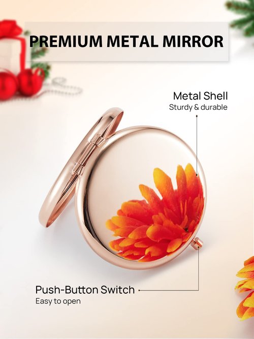 Getinbulk Compact Mirror Bulk, Pack of 12 Double-Sided 1X/2X Magnifying Metal Makeup Mirrors(Round, Rose Gold)