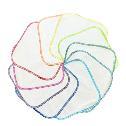 Gina's Soft Cloth Shop 2 Ply Organic Flannel Washable Baby Wipes 8 x 8 Inches Set of 10 Rainbow Assortment- Proudly Made in The USA!