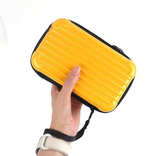 ASUNFO Yellow Hard Shell Cosmetics Case Carrying Hard Bag for Toiletry Storage Cross Body Bag with Shoulder Strap for Detachable Grip Rope and Shoulder Strap for Travel