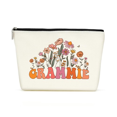 Retro Flower Mothers Day Birthday Gifts for Grammie Funny Grandma Gifts from Granddaughter Makeup Bag Cosmetic Bag Retirement Wedding Anniversary Appreciation Gifts for Women Grandma Nana Grandmother