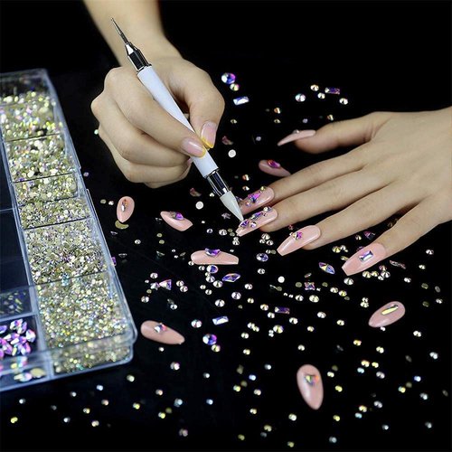 VERONNI Glow in The Dark Nail Rhinestones Kit, Multi Shapes Luminous Neon AB Crystal, Fluorescent Rhinestones for Art Craft Mix Sizes Nail Gems Accessories (04 Luminous)
