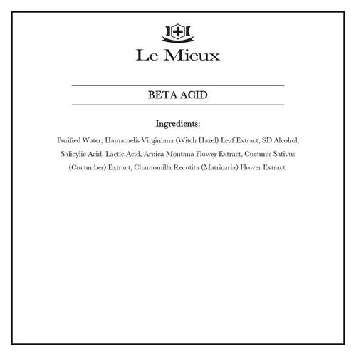 Le Mieux Beta Acid - Salicylic & Lactic Acid Clarifying Solution - Exfoliating Face Toner for Oily, Blemish Prone Skin and Congested Pores (0.5 oz / 15 ml)