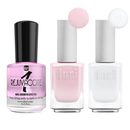 Duri Cosmetics Rejuvacote Nail Growth Bundle with Forever Beautiful Light Pink and White Polishes - Strong and Beautiful Nails Gift Bundle
