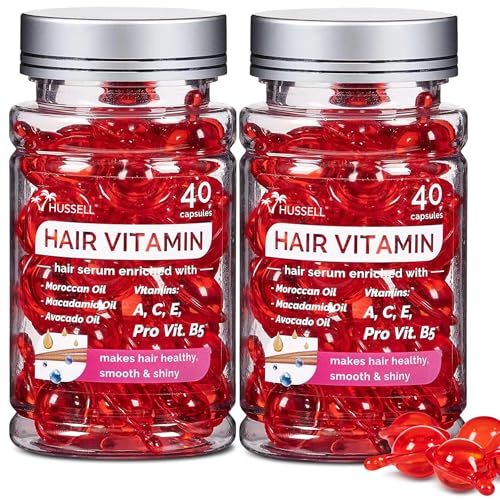 Hussell Hair Serum - No Rinse with Argan Macadamia & Avocado Oils - Vitamins A, E, Pro B5 - Conditioner for Women & Men - Pack of 2, 80 Capsules