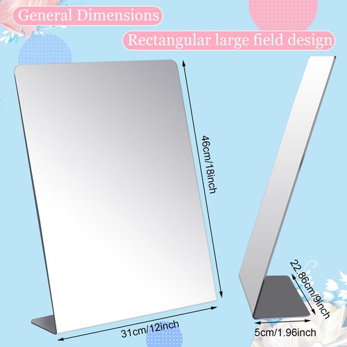 Amyhill 2 Pcs Counter Top Mirror Freestanding Mirror Single Sided Acrylic Desk Glass for Tabletop Bedroom, Office, Bathroom, Dorm, Home (12 x 18 Inch)