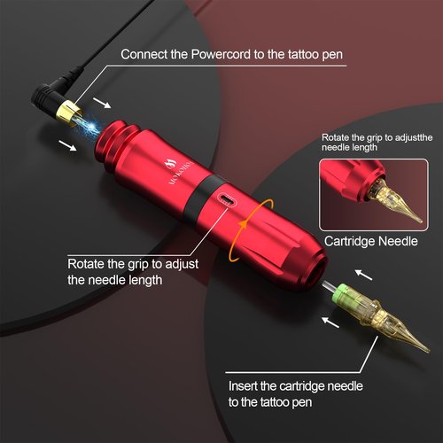 Tattoo Gun Kit Complete Tattoo Kit, Tattoo Machine Kit for Beginners, Rotary Tattoo Pen Kit,10 Pro Tattoo Cartridge Needles,10 Ink Color Set for Tattoo Supplies (Red)
