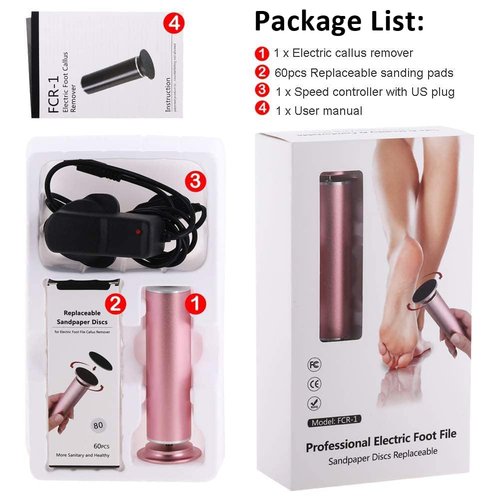 Electric Foot File Callus Remover for Feet, Adjustable Speed Foot Sander Grinder Professional Pedicure Tools for Dead Skin Heel Calluses with Replaceable Sandpaper Discs (Upgraded FCR-1 Pink)