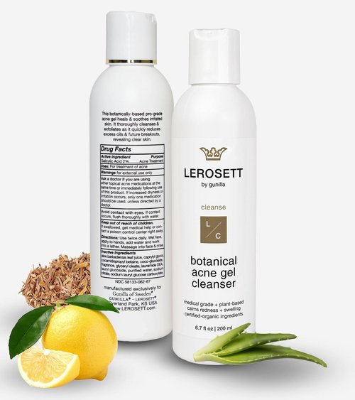 LEROSETT Botanical Acne Cleanser, Foaming Gel Face Wash for Acne Prone, Vegan, Blackheads & Oily Skin 50% Calming Aloe, 2% Salicylic Acid, All Skin Types. Vegan - 6.7oz 60-Day