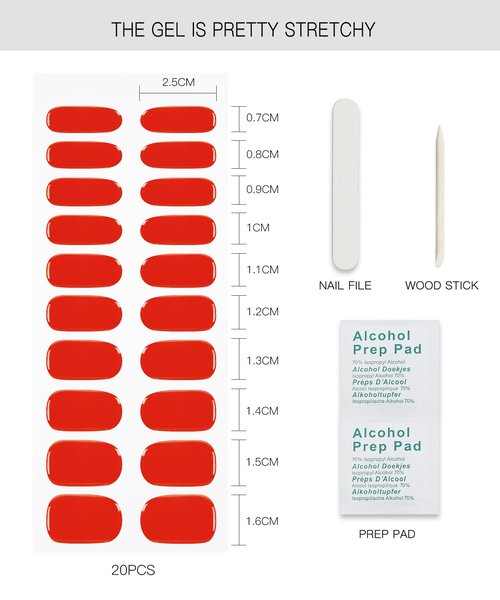 JMEOWIO Gel Nail Stickers Red Semi Cured Gel Nail Strips Wraps UV/LED Nails Art Design Decoration Accessories