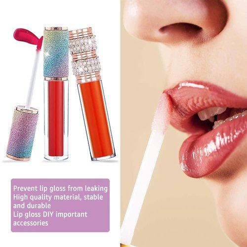 AMORIX 6pcs Lip Gloss Tubes with Wand 5ml Empty Rhinestone Lip Gloss Containers Cute Lipgloss Bottles Crystal Lip Gloss Supplies Kit with Syringe for DIY Lip Gloss Base