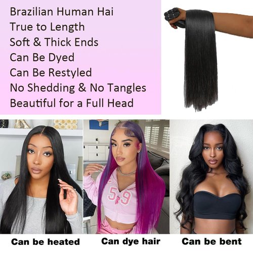 12A Straight Human Hair 8 10 12 Inch Human Hair bundles Unprocessed Brazilian Hair 3 Bundles Raw Human Hair Extensions Quick Weave Natural Color