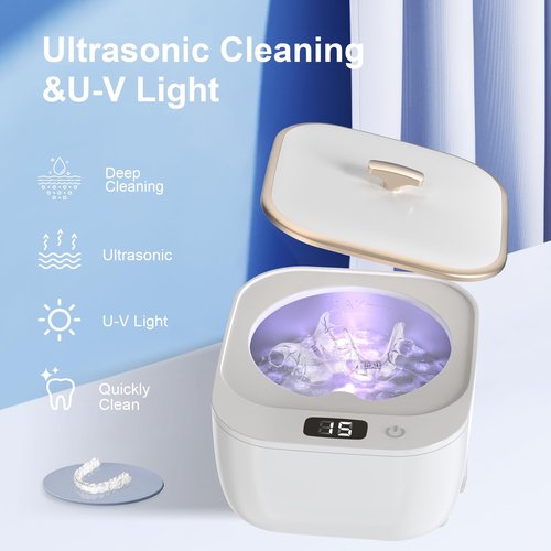 LONGMON Ultrasonic Retainer Cleaner and Retainer Storage Case Bundled Set Contains Ultrasonic Retainer Cleaner Machine and Double Layer Retainer Case