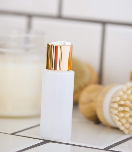 JUVITUS 2 oz Clear Natural Refillable Plastic Squeeze Bottle with Gold Metal Disc Cap Top - (12 Pack)