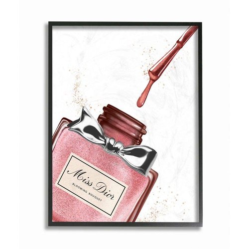 Stupell Industries Makeup Nail Polish Brush Pink Silver Drip Fashion Design Framed Wall Art, Multi-Color