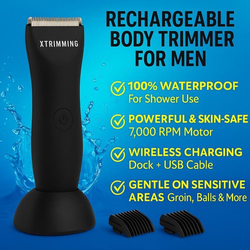 Body Hair Trimmer for Men – Waterproof Groin, Pubic & Ball Shaver – Electric Hygiene Grooming Kit – Cordless Men’s Body Groomer for Chest, Back, Armpits & Private Areas
