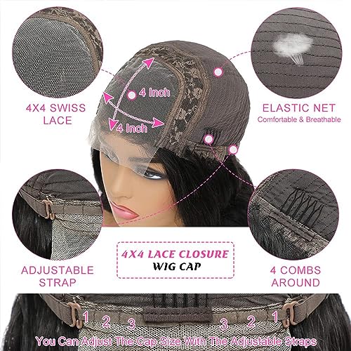 Body Wave Lace Front Wigs Human Hair Pre Plucked 4x4 HD Lace Closure Wigs Human Hair 180% Density Brazilian Glueless Wigs Human Hair Natural Black 26 Inch