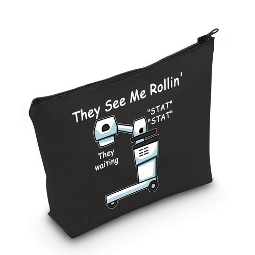 POFULL Xray Tech Gift They See Me Rollin' They waiting Zipper Pouch Makeup Travel Bag Radiologic Technologist Gift (Black They see me Xray Bag)