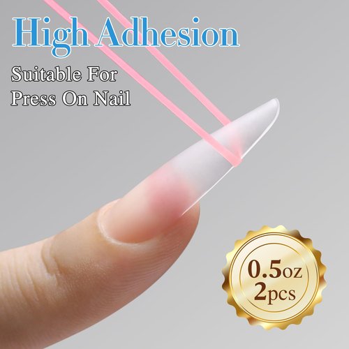 Double Rhythm 2 Pcs 0.5Oz Nail Glue Gel Set for False Acrylic Nail Tips and Press on Nails Gel Nail Polish Kit Nail Art Salon DIY Lamp Needed (Glue Clear)