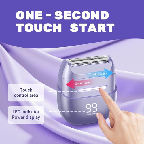 2-in-1 Lady Electric Shaver & Bikini Trimmer for Women,Painless,Cordless & Waterproof Razor for Women with LED Display,USB Rechargeable,Travel-Friendly Shaving Tool for Legs, Arms,Underarms (Purple)
