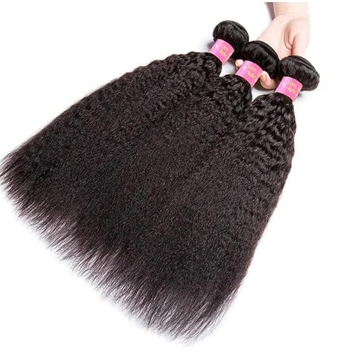 Kinky Straight Bundles 16 18 20 Inch 3 Bundles Kinky Straight Human Hair Bundles 12A 100% Unprocessed Brazilian Virgin Yaki Straight Bundles Hair Extension For Women Black Color