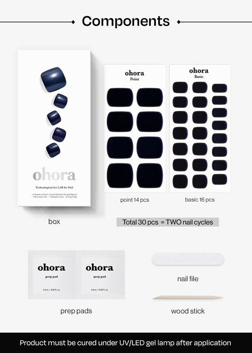 ohora Semi Cured Gel Pedi Strips (P Sepia Mirror) - Works with Any Lamps, Salon-Quality, Long Lasting, Easy to Apply & Remove - Includes 2 Prep Pads, Nail File & Wooden Stick