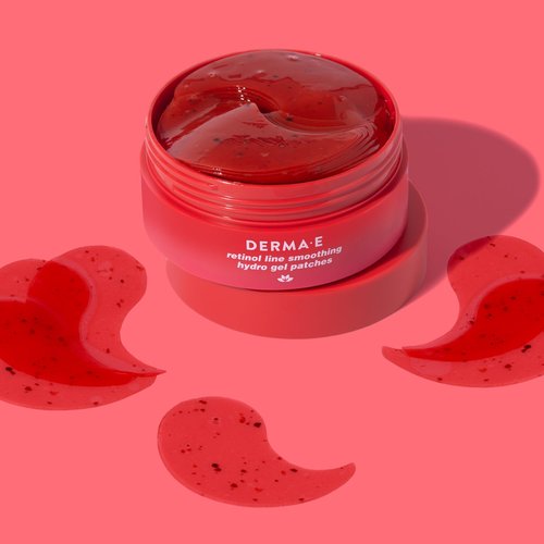 Derma E Retinol + Bakuchiol Under Eye Patches (30 Pairs) Non-Irritating, Line Smoothing Hydro Gel Eye Patches with Rose Water & Real Hibiscus Petals, Helps Reduce Fine Lines, Crow's Feet, 60ct