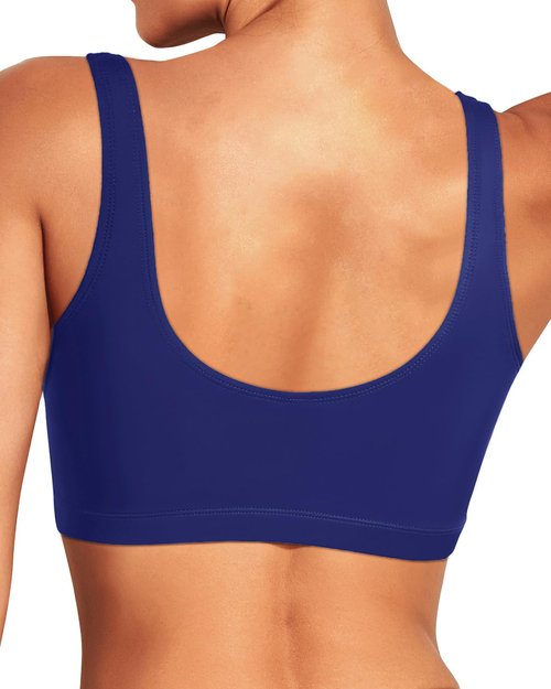 Tempt Me Women Navy Blue Sports Bra Bikini Top Push Up Scoop Neck Bathing Suits Top for Teen Girls M