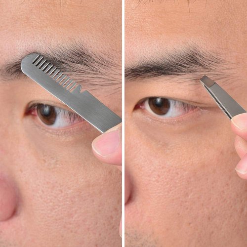 HANTEKAS Professional Stainless Steel Curved Rounded Facial Hair Scissors Tweezers Set For Men Moustache, Nose Hair, Beard Trimming Scissors,Safety Use for Eyebrows,Eyelashes,Ear Hair - PU Leather Bag
