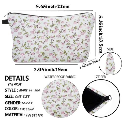 FITINI Makeup Bag Travel Small Portable Cosmetic Organizer Pouch for Women Zipper Waterproof Clutch Toiletry Storage,Floral Pink