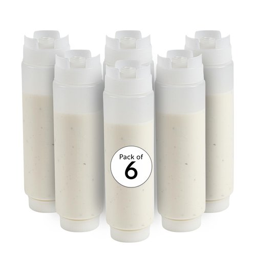 Restaurantware First In First Out 16 Ounce Condiment Squeeze Bottle 6 Refillable Lid FIFO Squeeze Bottle - Precision Dispensing Tip Flexible Clear Plastic Squeeze Bottle For Sauces