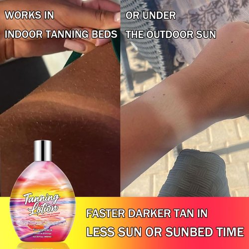 Sunglowy Bronzing Brown Lotion for Indoor Tanning Beds Lotions with Bronzer and Accelerator, Indoor Outdoor Suntan Lotion for Sunbeds w/Tattoo Protecting Formula, DHA Free, 13.5oz