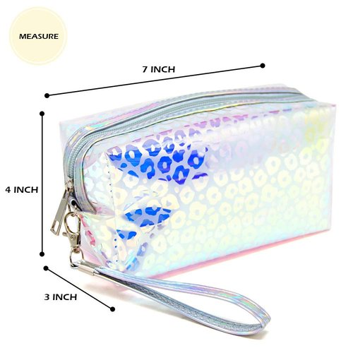 Small Makeup Bag for Purse Zipper Pouch Travel Cosmetic Organizer for Women and Girls (Leopard Hologram)