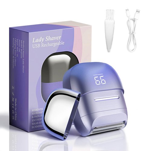 2-in-1 Lady Electric Shaver & Bikini Trimmer for Women,Painless,Cordless & Waterproof Razor for Women with LED Display,USB Rechargeable,Travel-Friendly Shaving Tool for Legs, Arms,Underarms (Purple)
