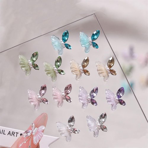 Kawaii Nail Charms Cute 3D Butterfly Nail Charms Butterflies Rhinestones for DIY Nail Art Decoration 30Pcs (1Style)