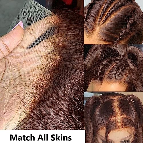 28 Inch 13x4 Lace Front Wigs Human Hair for Black Women Pre Plucked Chocolate Brown Glueless Body Wave Lace Frontal Wigs Human Hair with Baby Hair 180% Density