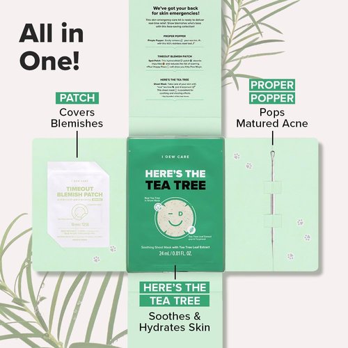 I DEW CARE Blemish Skincare Set - Ready Aim Clear | Face Mask & Acne Patch & Pimple Popper Tool, with Tea Tree Oil, Soothing & Hydrating, Treatment, Oily & Sensitive Skin