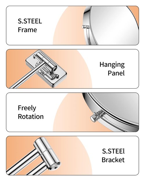 Gospire 9 Inch Extra Large Wall Mounted Mirror with 1X/10X Magnification, 360° Swivel & Extendable, Chrome Polished Finish for Bathroom Vanity, Shaving & Makeup (Men & Women)