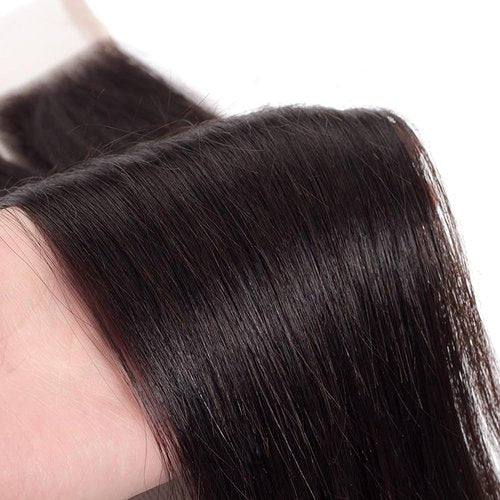 Mstoxic 4X4 Straight HD Lace Closure Human Hair Extensions 12A Brazilian Virgin Remy 100% Unprocessed Human Hair Frontal Free Part Closure Only Pre Plucked With Baby Hair Natural Black 18 Inch