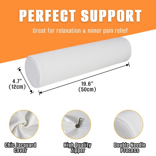 2 Pack Round Massage Table Bolster Pillow Pad, Bolster Pillow, Round Pillows, Suitable for Earthlite Massage Table (White, 4.7''x19.6'')