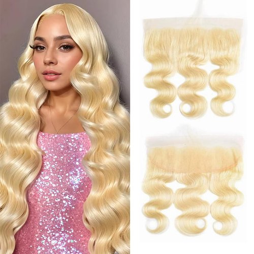 613 Frontal Body Wave 13x4 Transparent HD Lace Closure 100% Brazilian Ear To Ear Blonde Human Hair Frontal Free Part Pre Plucked with Baby Hair Bleached Knots 14 Inch
