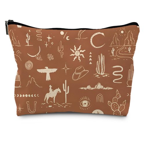 Supwhd Vintage Western Makeup Bag, Cowgirl Gifts for Women, Small Zipper Bag for Purse (PU)