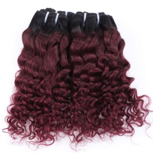FASHION LINE 4 Bundles Deep Wave Short Bob Style Ombre 1B/99J Virgin Human Hair Bundles 50g Two Tone Burgundy Red Brazilian Hair Weave 12”